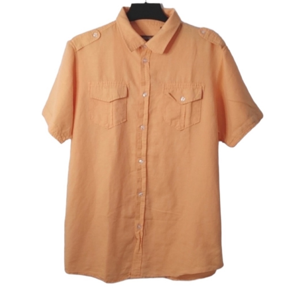 Kenneth Cole Men's Casual Orange Button Down Shirt